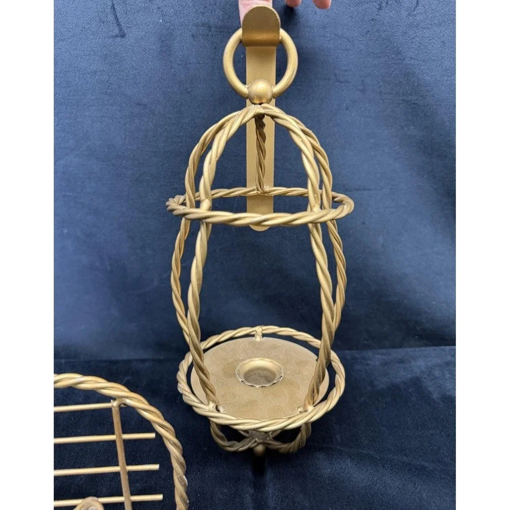 Vintage Gold Metal Bow Wall Shelves (2) & Taper Candle Sconce Coquette Regency